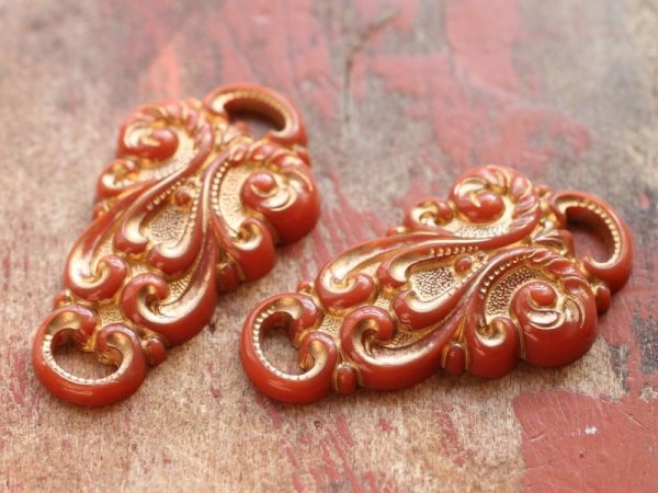 画像3: ドイツヴィンテージ　ルーサイトのデコドロップ【レンガ色】2個 (3)