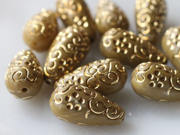 画像5: 在庫限り　ドイツヴィンテージ　プラスチックビーズ　【カラクサドロップ・オーカー】10個 (5)