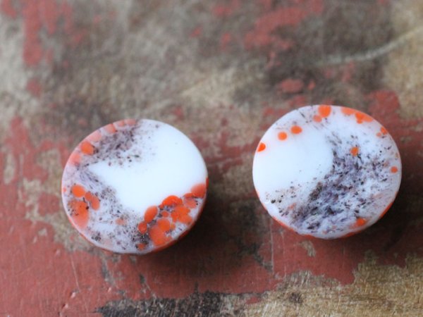 画像6: チェコヴィンテージ・ガラスカボション【コーラルマトリックス】13mm　2個 (6)