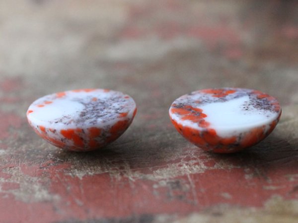 画像5: チェコヴィンテージ・ガラスカボション【コーラルマトリックス】13mm　2個 (5)