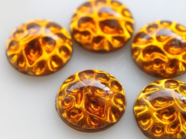 画像2: ドイツヴィンテージ　アートデコ　ガラス製凹凸カボション15ミリ【トパーズ】　2個 (2)