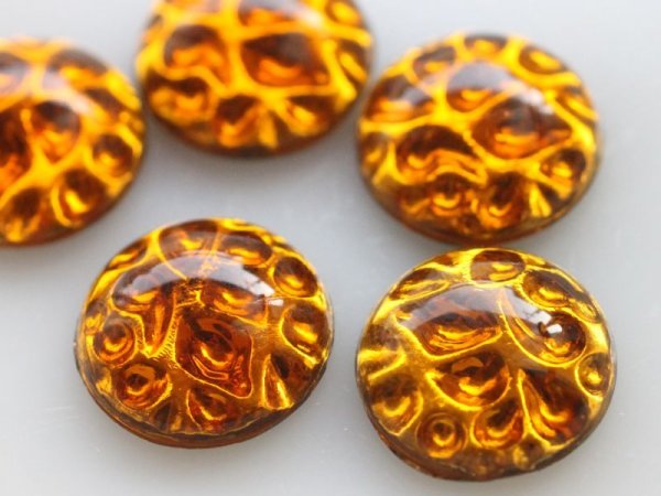 画像3: ドイツヴィンテージ　アートデコ　ガラス製凹凸カボション15ミリ【トパーズ】　2個 (3)