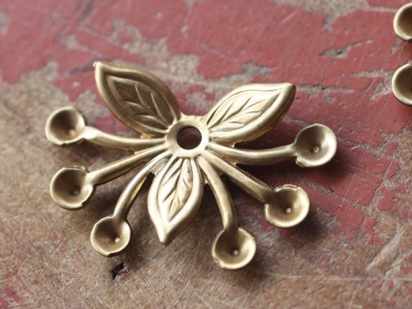 画像4: アメリカ製 真鍮(ブラス)パーツ・ラインストーンのセットできる横長リーフ　2個 (4)