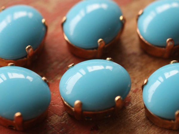 画像6: ドイツヴィンテージ　ターコイズブルー・ラインストーン＋縫付け用台座10×8ミリ　4個 (6)