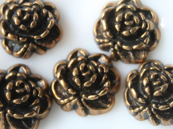 画像2: ジャパンヴィンテージ カボション・アンティークゴールド・ラージローズ【B】 (2)