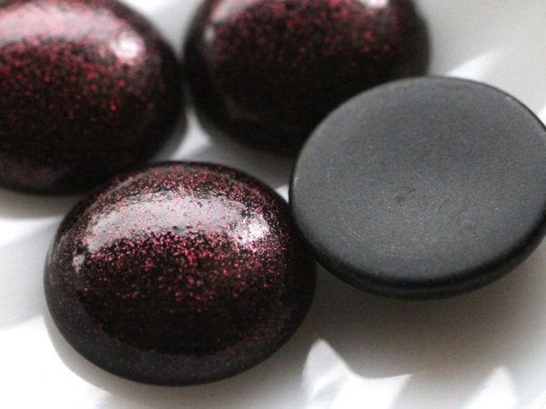 画像4: ドイツヴィンテージ・ルーサイトのカボション【ブラック×フューシャグリッター　24mm　】2個 (4)