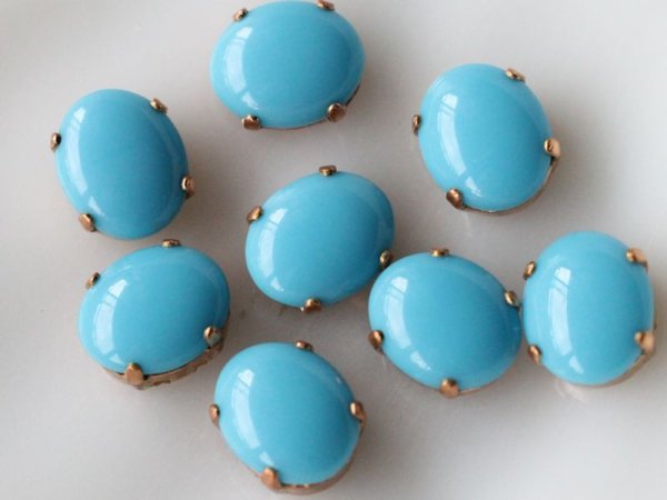 画像5: ドイツヴィンテージ　ターコイズブルー・ラインストーン＋縫付け用台座10×8ミリ　4個 (5)