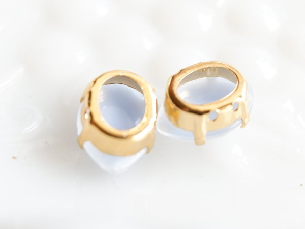 画像3: ドイツヴィンテージ・ガラスカボション【ブルー・リーフ型】15×9.5ミリ　2個　 (3)