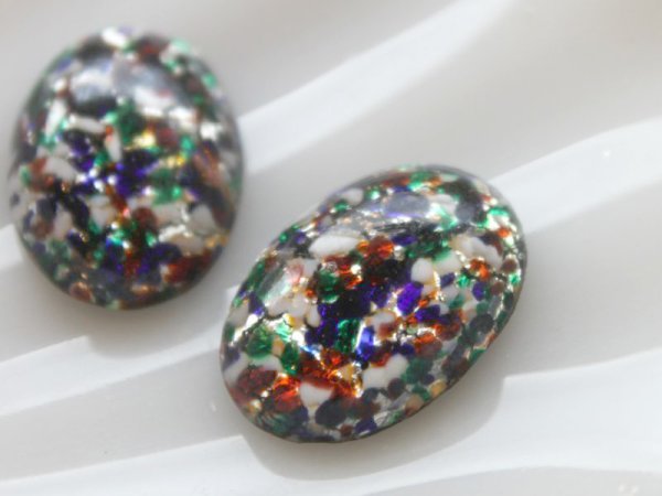 画像2: ジャパンヴィンテージ　ガラスカボション　ブラックマルチ 25×18ミリ【ガラスカボションのみ】1個 (2)