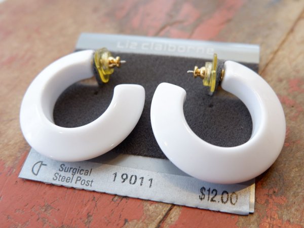 画像3: デッドストック・ジャパンヴィンテージ　３/４ホワイト・フープピアス　１ペア (3)