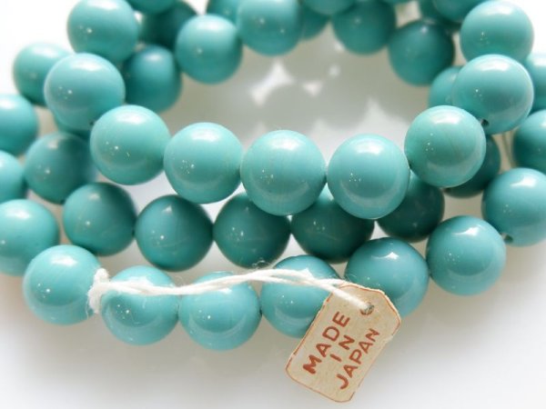 画像3: ジャパンヴィンテージ　ターコイズグリーン色のラウンドビーズ　直径約9-10mm 48粒 (3)