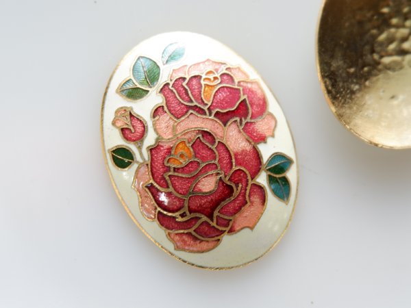 画像5: ジャパンヴィンテージ・Cloisonne クロワゾネ　カメオ【アイボリー40×30ミリ】1個　有線七宝 (5)