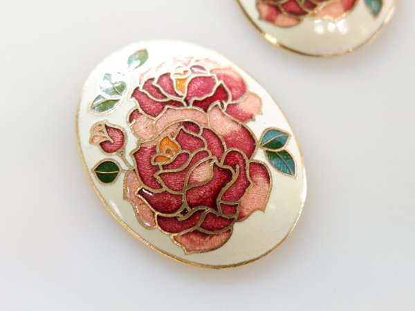 画像2: ジャパンヴィンテージ・Cloisonne クロワゾネ　カメオ【アイボリー40×30ミリ】1個　有線七宝 (2)