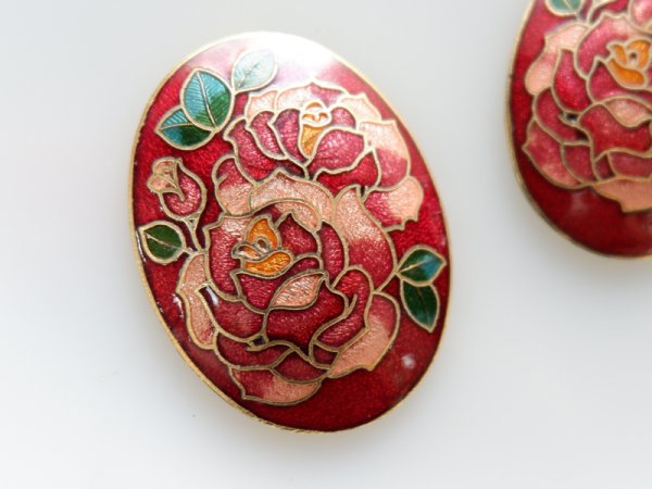 画像2: ジャパンヴィンテージ・Cloisonne クロワゾネ　カメオ【ローズ40×30ミリ】1個　有線七宝 (2)