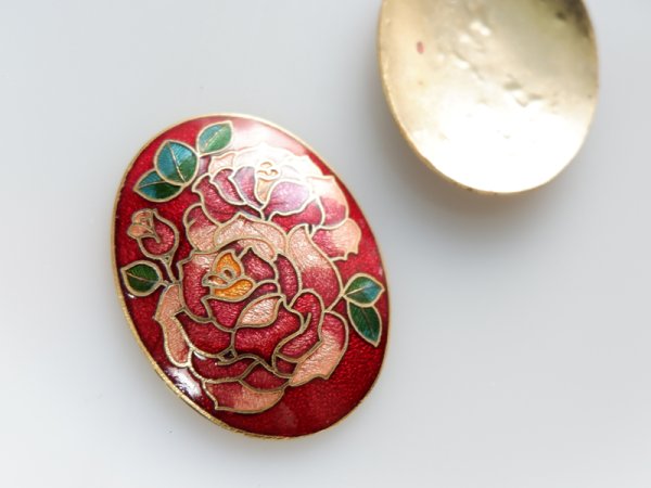 画像3: ジャパンヴィンテージ・Cloisonne クロワゾネ　カメオ【ローズ40×30ミリ】1個　有線七宝 (3)