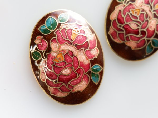 画像1: ジャパンヴィンテージ・Cloisonne クロワゾネ　カメオ【ブラウン40×30ミリ】1個　有線七宝 (1)