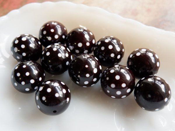 画像4: ドイツヴィンテージ　ブラックのポルカドットビーズ　19ミリ (4)