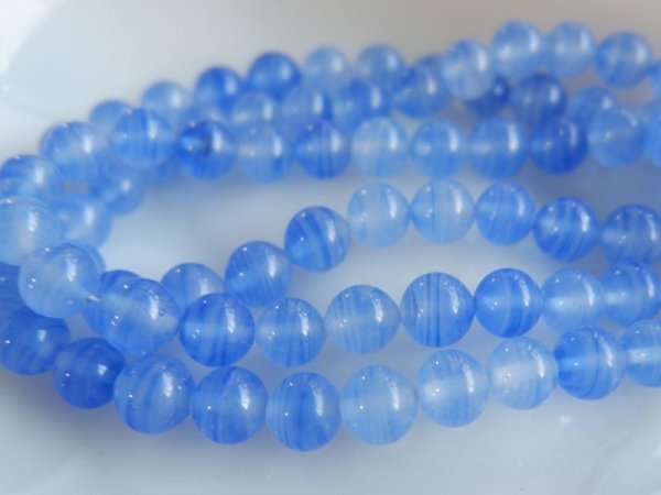 画像3: ジャパンヴィンテージ 　ガラスビーズ【ブルーマーブル7-8ミリ】70粒 (3)
