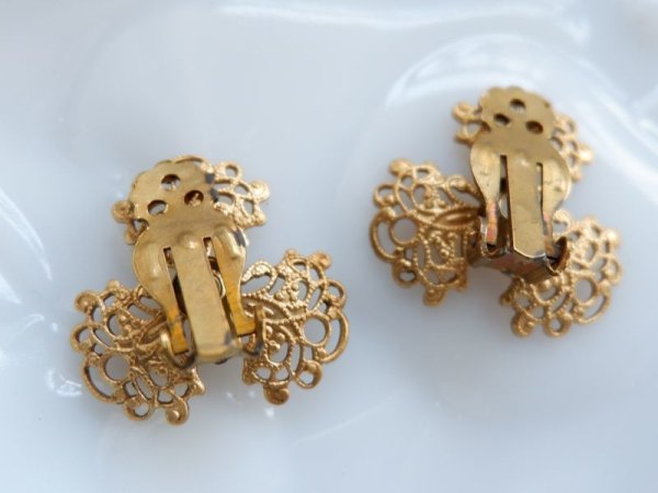 画像2: 当店加工　USA真鍮製　3ペタルフィリグリーイヤリングセット　25ミリ (2)