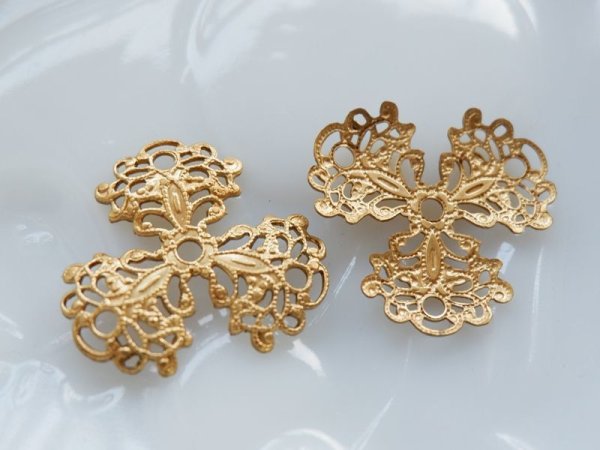 画像4: 当店加工　USA真鍮製　3ペタルフィリグリーイヤリングセット　25ミリ (4)