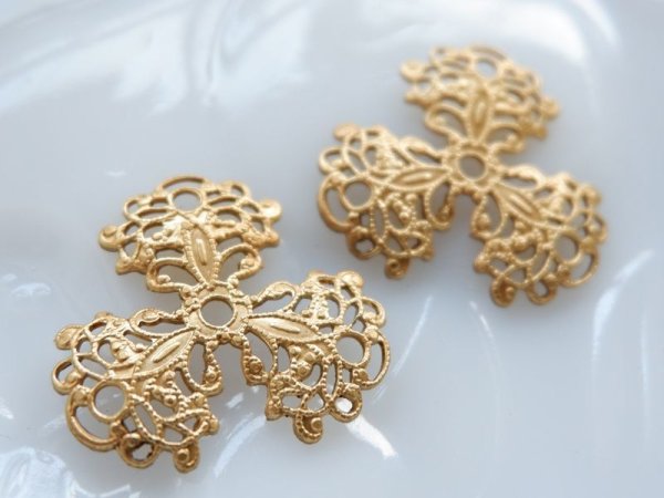 画像5: 当店加工　USA真鍮製　3ペタルフィリグリーイヤリングセット　25ミリ (5)