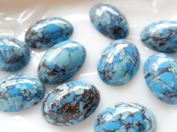 画像2: ドイツヴィンテージのカボション【ターコイズモザイク】25×18ミリ　2個 (2)