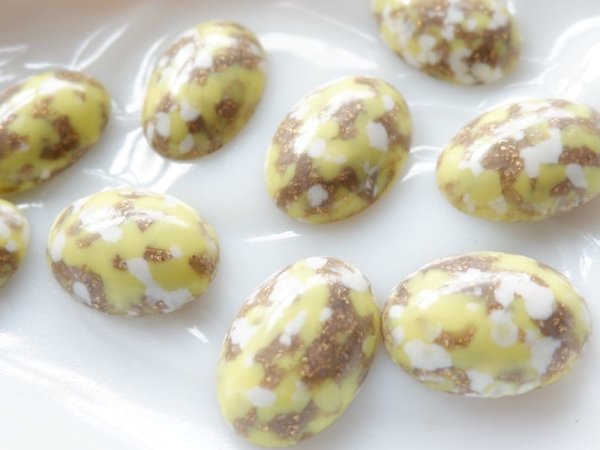 画像4: ドイツヴィンテージのカボション【イエローモザイク】25×18ミリ　2個 (4)