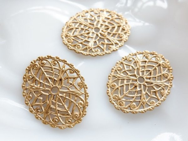 画像4: USA真鍮製　オーバル・フィリグリー【小・少しドーム】30×23.5ミリ　2個　 (4)