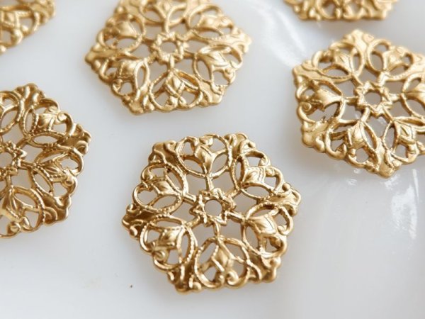 画像3: USA真鍮製　六角形のミニフィリグリー　2個　ミリアムハスケル　　ヘキサゴン (3)