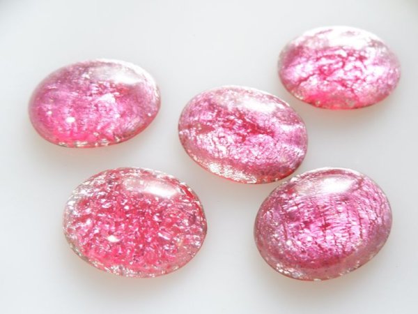 画像2: チェリーブランド・ガラス製カボション【ローズ・シルバーフォイル　30×23ミリ】1個 (2)