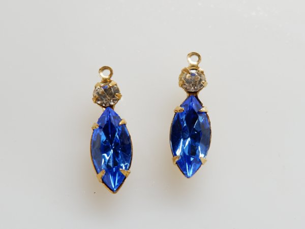 画像2: ヴィンテージ　スワロフスキーラインストーン【ダブル　サファイア×クリアー】15×7　2個　 (2)