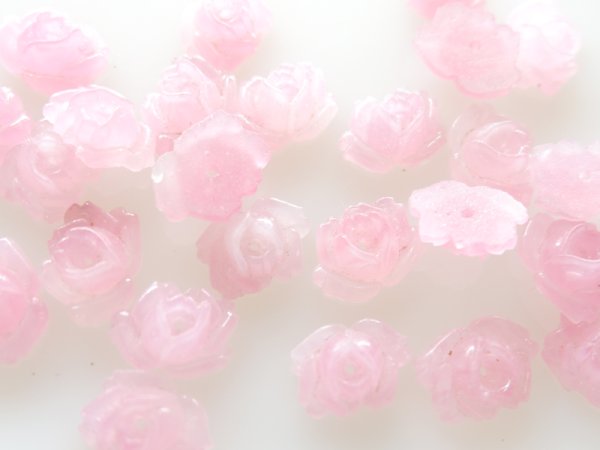 画像3: ジャパンヴィンテージ・チェリーブランド・センターホールガラスカボション【ピンク・小ローズ】　2個 (3)