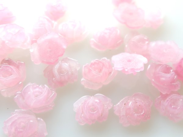 画像2: ジャパンヴィンテージ・チェリーブランド・センターホールガラスカボション【ピンク・小ローズ】　2個 (2)