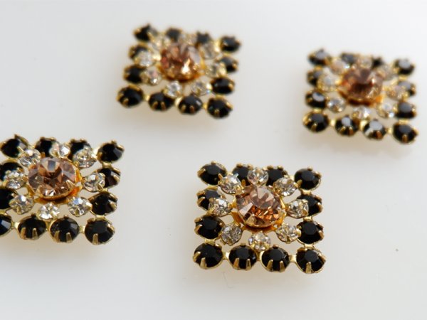 画像2: 当社加工　ヴィンテージスワロフスキー・モチーフ【ライトコロラドトパーズ×ジェット】2個 (2)