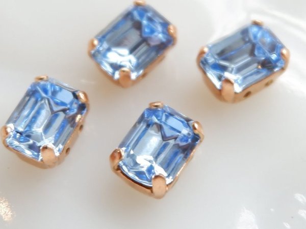 画像2: ヴィンテージスワロフスキーオクタゴン8×6　ライトサファイア＋縫付け用台座　2個　 (2)