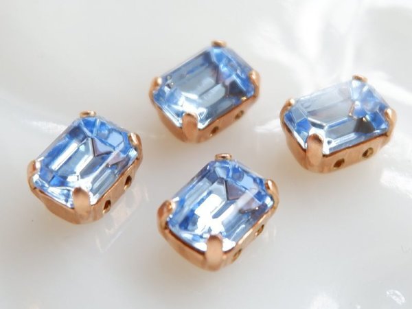 画像3: ヴィンテージスワロフスキーオクタゴン8×6　ライトサファイア＋縫付け用台座　2個　 (3)