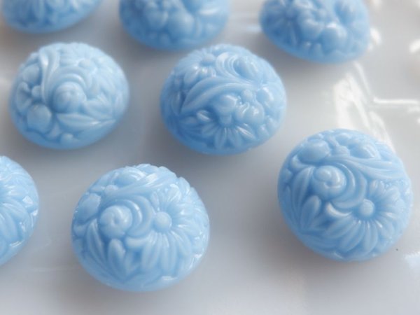 画像3: ジャパンヴィンテージ　プラスチック系のカボション【ブルーフローラル17.5ミリ】2個 (3)