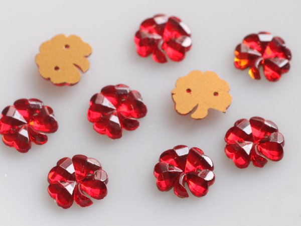 画像3: ドイツヴィンテージ　ガラスカボション【2穴・クローバー・レッド】1個 (3)