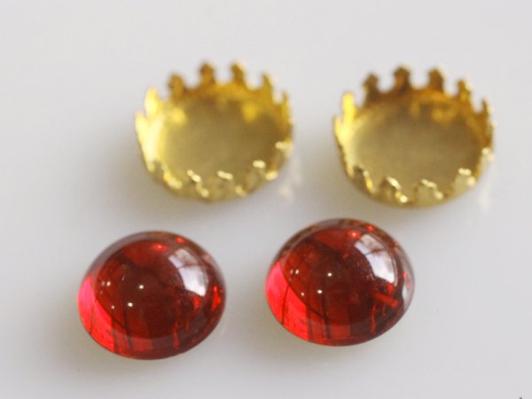 画像3: チェコヴィンテージ　ガラスカボション【ラウンド13ミリ・ルビー　セッティング付き】2粒 (3)