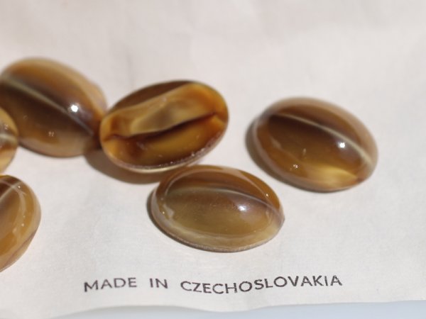 画像2: チェコヴィンテージ　ガラスカボション【オーカーライン】18×13mm 　2個 (2)