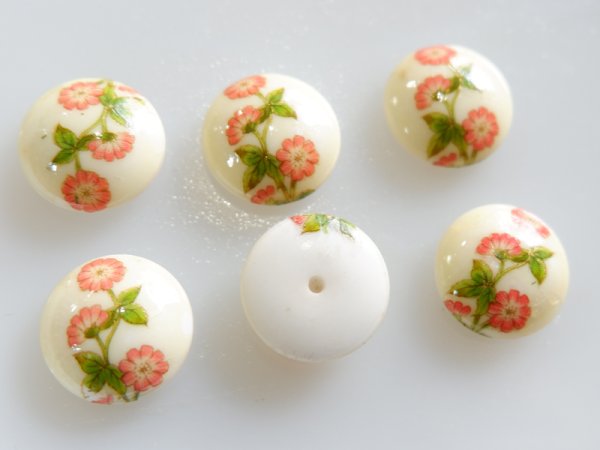 画像3: ジャパンヴィンテージ　ガラスカボション【転写ピンクフラワー】約16ミリ　2個 (3)