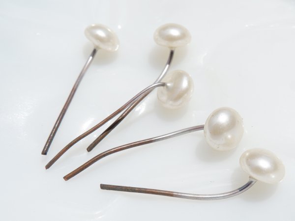 画像2: ガラスパールヘッドピン　直径7－8ミリ　5本 (2)