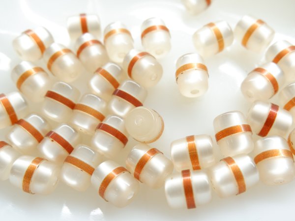 画像2: ヴィンテージルーサイトビーズ・ムーングロウ【俵型・カッパーライン】20個 (2)