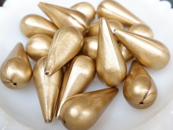 画像4: ドイツヴィンテージ　しずく型ルーサイトビーズ【ラージメタリック・ゴールド38×17ミリ】2個　 (4)