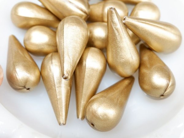 画像2: ドイツヴィンテージ　しずく型ルーサイトビーズ【ラージメタリック・ゴールド38×17ミリ】2個　 (2)