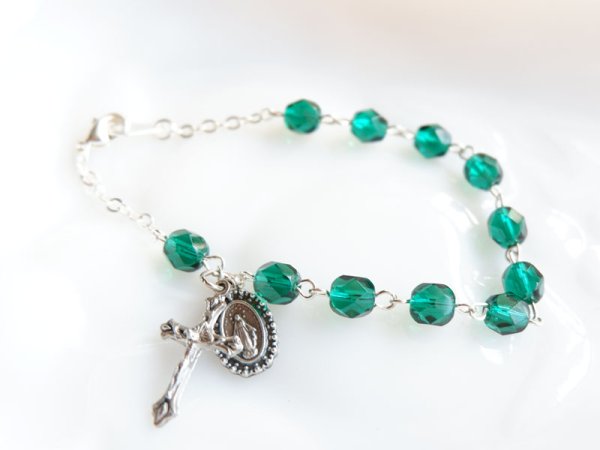 画像2: チェコ製・ロザリオ【エメラルド・ブレスレット】 (2)