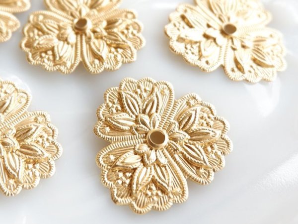 画像4: USA真鍮製 トリプルデコレーション・フラワーパーツ 2個 (4)