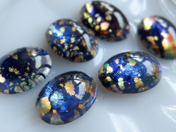 画像4: チェコヴィンテージ 【ブルーオパール18×13mm】2個 ストーンのみ ドラゴンブレス ファイヤーオパール (4)