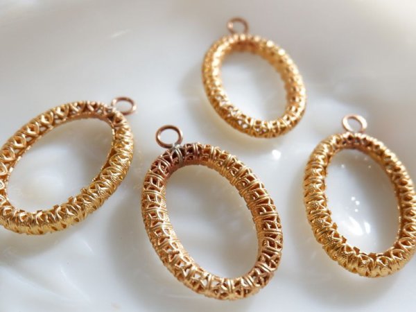 画像2: ヴィンテージUSA真鍮製【フィリグリー・オーバルリングドロップ　】1個 (2)