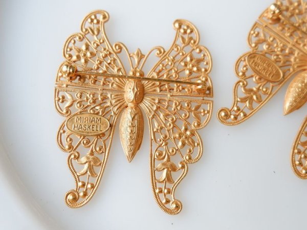 画像3: ミリアムハスケル　デッドストック　バタフライ・フィリグリー・ブローチ【ロシアンゴールド色】1個 (3)